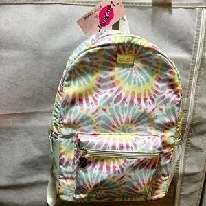 NWT Betsey Johnson Tie Dye Backpack & Wristlet NWT BETSEY JOHNSON SMALL BACKPACK PINK YELLOW TIE DYE GRAY  main image 2